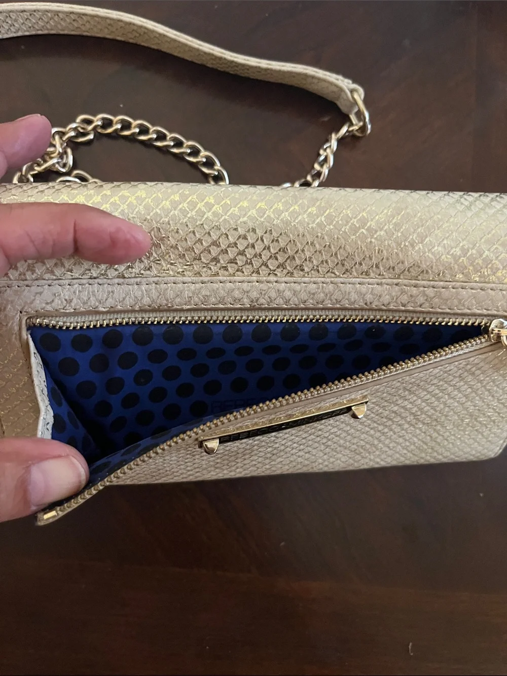 Rebecca Minkoff Metallic Gold Beige Envelope Crossbody